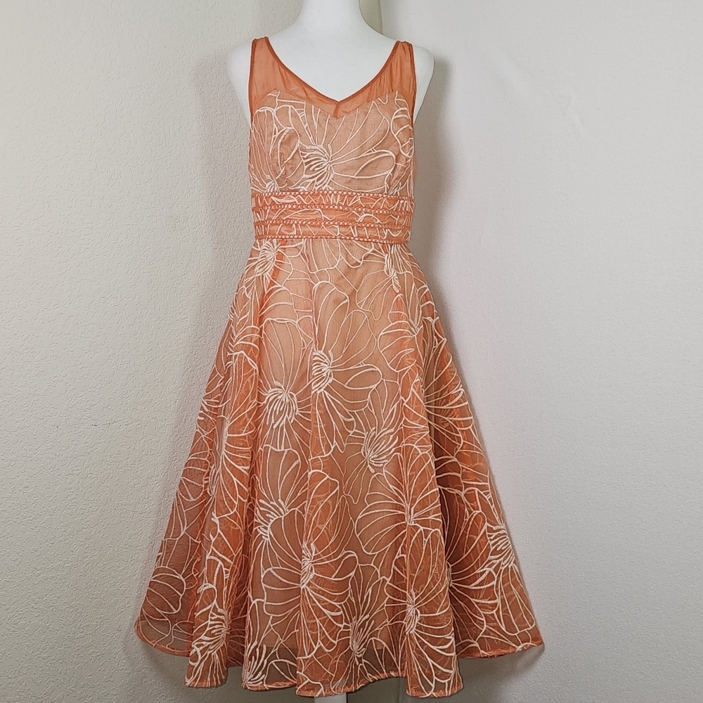 NWT Anthropolie Moulinette Soeurs Calendula Orange Fit Flare Dress SZ 6,Weddings